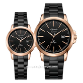 Alexandre Christie Primo Style AC 1008 MD & AC 1008 LD Black Ring Rosegold Stainless Steel